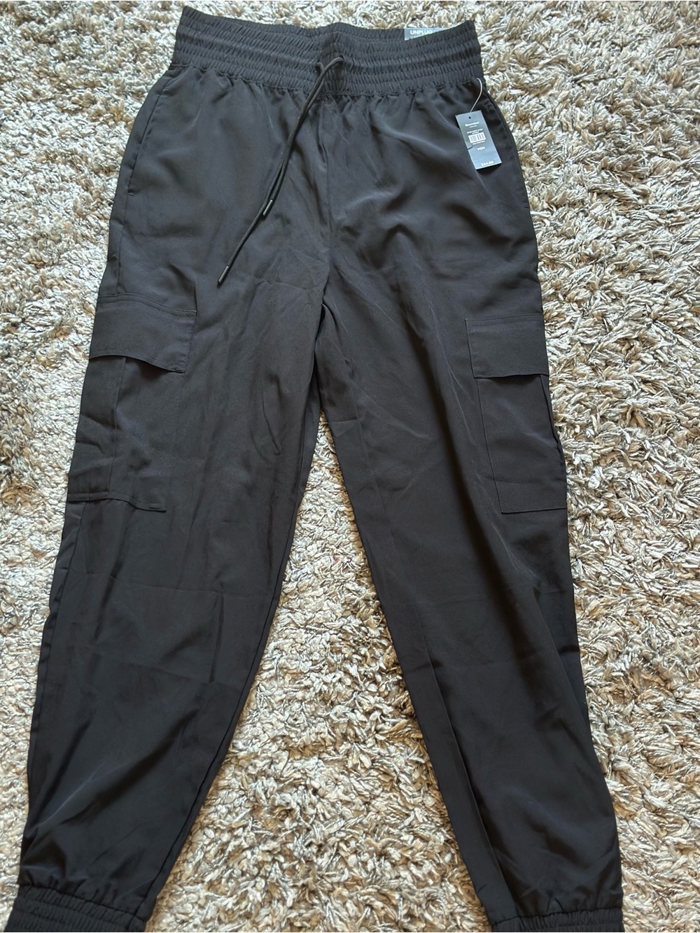 New Black Cargo Joggers with Drawstring Waist size M
